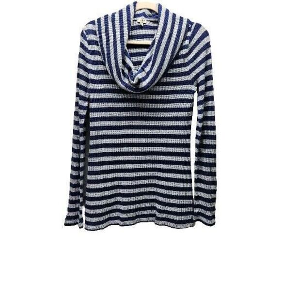 Chip And Pepper Anthropologie Womens Blue Gray Stripe Waffle Cowl Neck... - Picture 2 of 9